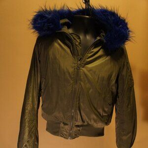 Blue Fur Olive Bomber Jacket